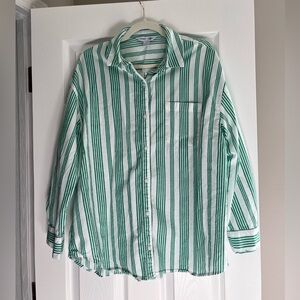 Old Navy Green and White Striped Boyfriend Shirt, Size M